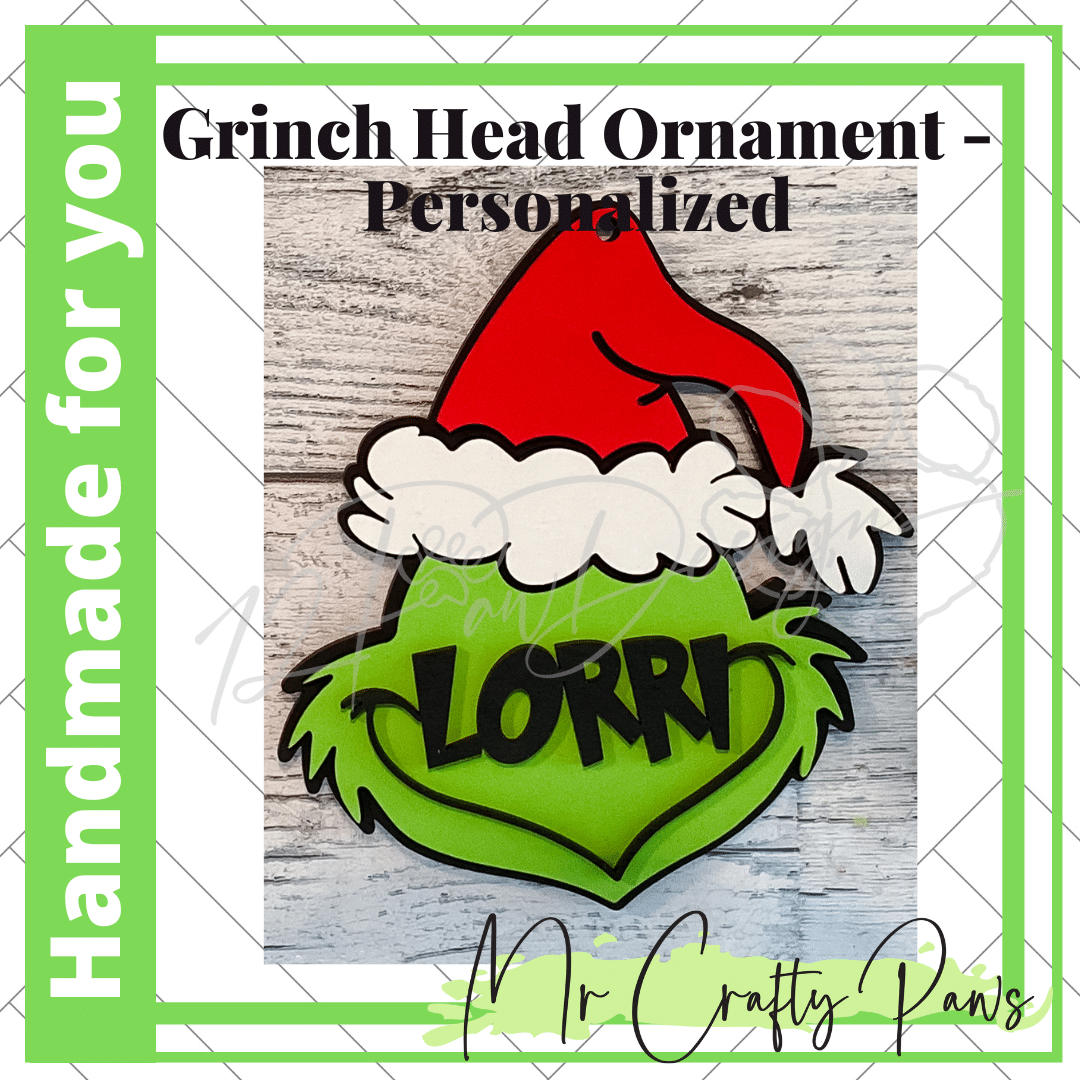 12PD Grinch Head Ornament -Personalized-Handmade 3 - 12 Paw Designs 12PD Grinch Head Ornament -Personalized-Handmade