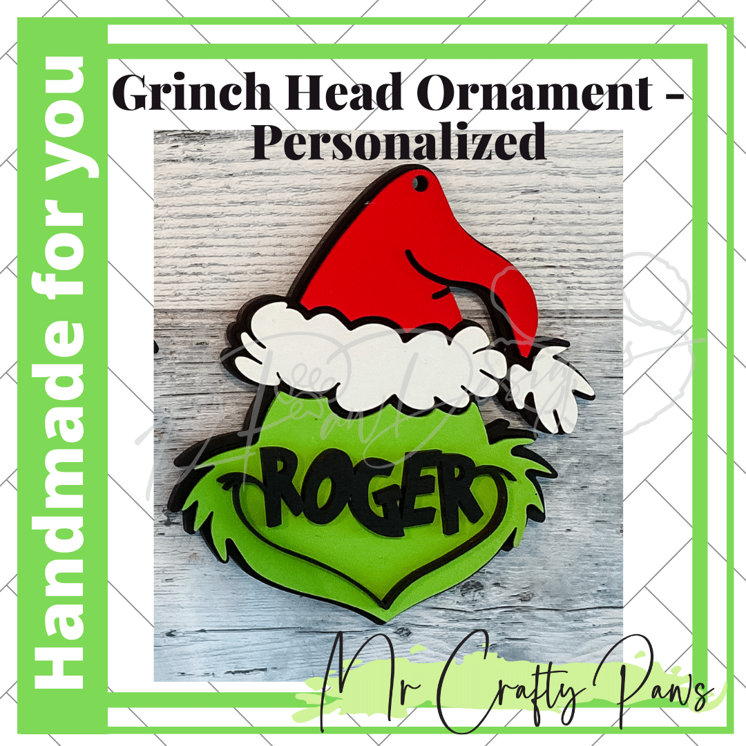 12PD Grinch Head Ornament -Personalized-Handmade 4 - 12 Paw Designs 12PD Grinch Head Ornament -Personalized-Handmade