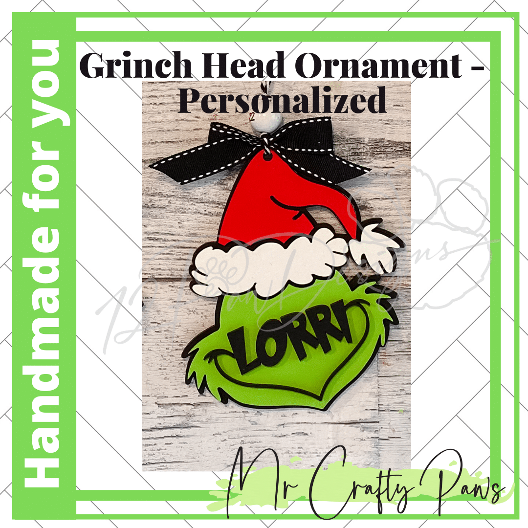 12PD Grinch Head Ornament -Personalized-Handmade 5 - 12 Paw Designs 12PD Grinch Head Ornament -Personalized-Handmade