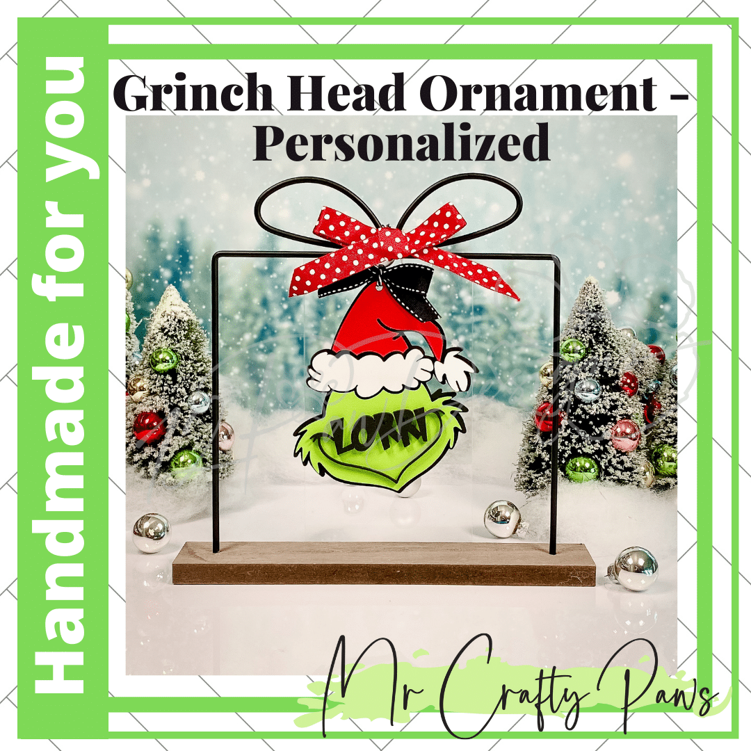 12PD Grinch Head Ornament -Personalized-Handmade 7 - 12 Paw Designs 12PD Grinch Head Ornament -Personalized-Handmade